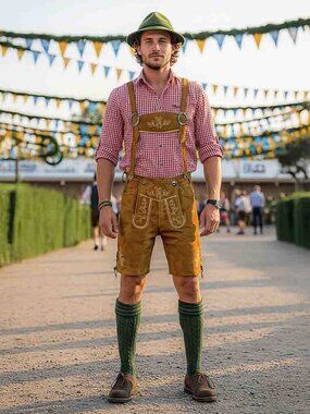Men’s Lederhosen Tillich Suede Golden Brown Bavarian Outfit
